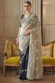 Light Grey Tissue Saree with Sequins Work for Diwali Wear