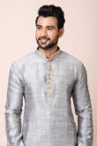 Light Grey Weaved Zari Silk Men's Kurta With Churidar For Sangeet 