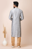 Light Grey Weaved Zari Silk Men's Kurta With Churidar For Sangeet 
