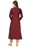 Light Maroon Blue Silk Embroidered A Line Kurti