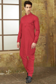 Light Maroon Cotton Embroidered Men Kurta Pajama