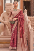 Light Maroon Kora Silk Broad Border Woven Zari Saree