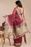 Light Maroon Organza Saree With Weaved Work For Diwali