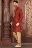 Light Maroon Silk Embroidered Men's Churidar Kurta 
