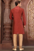 Light Maroon Silk Embroidered Men's Churidar Kurta 