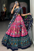 Light Maroon Tussar Silk Lehenga with Printed Work for Diwali