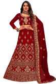 Light Maroon Velvet Embroidered Lehenga