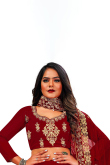 Light Maroon Velvet Embroidered Lehenga