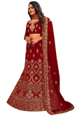 Light Maroon Velvet Embroidered Lehenga