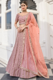 Light Mauve Art Silk Zari Embroidered Panelled Style Lehenga