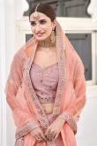 Light Mauve Art Silk Zari Embroidered Panelled Style Lehenga