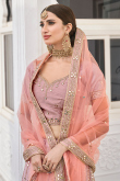 Light Mauve Art Silk Zari Embroidered Panelled Style Lehenga