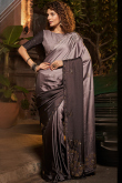 Light Mauve Brown Ombre Print Satin Party Wear Saree 