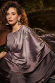 Light Mauve Brown Ombre Print Satin Party Wear Saree 