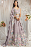 Light Mauve Chinnon Resham Embroidered Panelled Lehenga