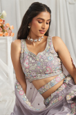 Light Mauve Chinnon Resham Embroidered Panelled Lehenga