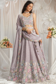 Light Mauve Chinnon Resham Embroidered Panelled Lehenga