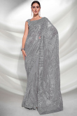 Georgette Saree in Dark Grey colour for Sangeet