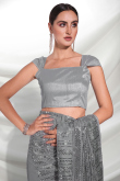Georgette Saree in Dark Grey colour for Sangeet