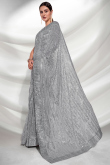 Georgette Saree in Dark Grey colour for Sangeet
