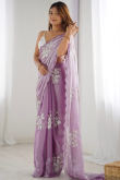 Light mauve Organza Sequins Embroidered Light Weight Saree 
