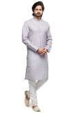 Light Mauve Printed Cotton Men's Kurta With Churidar For Sangeet 