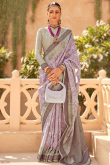 Light Mauve Printed Silk Broad Border Saree For Sangeet 