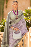 Light Mauve Printed Silk Broad Border Saree For Sangeet 