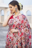 Light Mauve Satin Printed Casaul Wear Saree