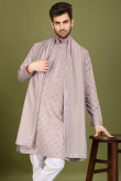 Light Mauve Viscose Silk Men's Kurta With Sequins For Diwali