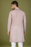 Light Mauve Viscose Silk Men's Kurta With Sequins For Diwali