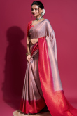 Light Mauve Weaved Zari Silk Broad Border Saree For Sangeet 