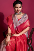 Light Mauve Weaved Zari Silk Broad Border Saree For Sangeet 
