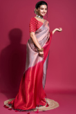 Light Mauve Weaved Zari Silk Broad Border Saree For Sangeet 
