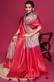 Light Mauve Weaved Zari Silk Broad Border Saree For Sangeet 
