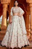 Light Mint Green Silk Blend Lehenga with Zari Work for Diwali Party