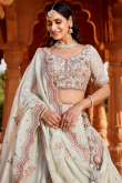 Light Mint Green Silk Blend Lehenga with Zari Work for Diwali Party