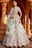 Light Mint Green Silk Blend Lehenga with Zari Work for Diwali Party