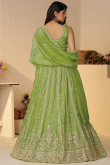 Light Olive Green Tissue Silk Embroidered Flared Lehenga
