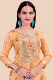 Light Orange Chanderi Silk Embroidered Churidar Suit