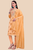 Light Orange Chanderi Silk Embroidered Churidar Suit