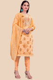 Light Orange Chanderi Silk Embroidered Churidar Suit