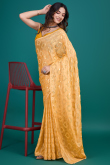 Light Orange Chiffon Sequins Embroidered Shimmer Saree