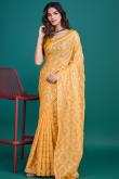Light Orange Chiffon Sequins Embroidered Shimmer Saree
