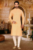 Light Orange Cotton Men Kurta Pajama