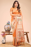 Light Orange Cotton Saree With Weaved Work For Diwali