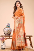 Light Orange Cotton Saree With Weaved Work For Diwali