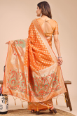 Light Orange Cotton Saree With Weaved Work For Diwali