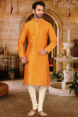 Light Orange Dupion Silk Men's Churidar Kurta 