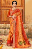 Light Orange Georgette Saree With Bandhej Print Work